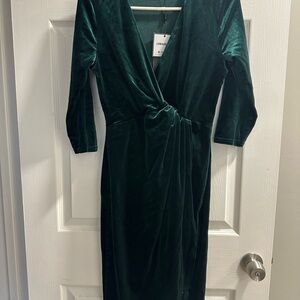 Abella Deep Green Velvet Wrap Midi Dress